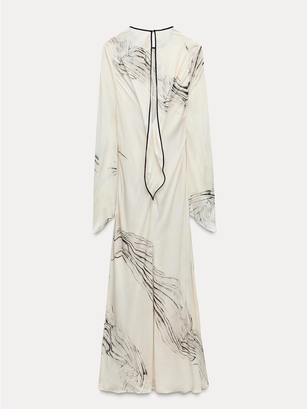 Zara Cream Long-Sleeve Abstract Print Maxi Dress with Black Trim - Picture 3 of 13